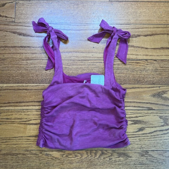 Free People Purple Cotton Glam Cropped Essential Bow Tank Top b8 - Picture 3 of 3